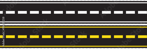 Road asphalt highway street seamless element. Asphalt Roads with Yellow and White Lines. EPS 10.