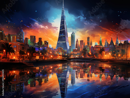 Fantastic Business urban beautiful landscape night