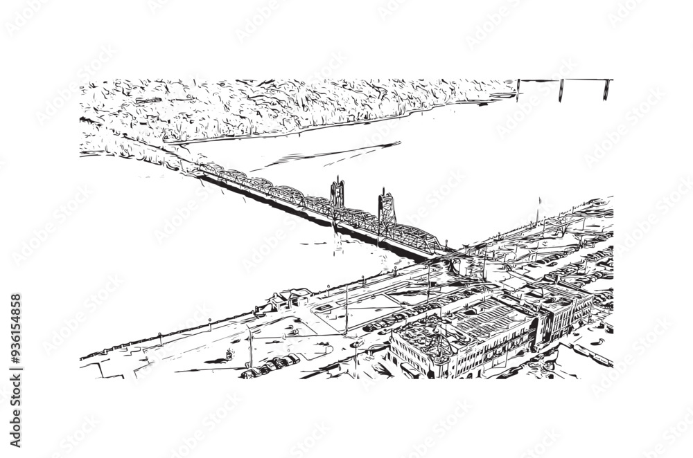 Print Building view with landmark of Stillwater is the city in USA. Hand drawn sketch illustration in vector. Print Building view with landmark of Stillwater is the city in USA. Hand drawn sketch illustration in vector.