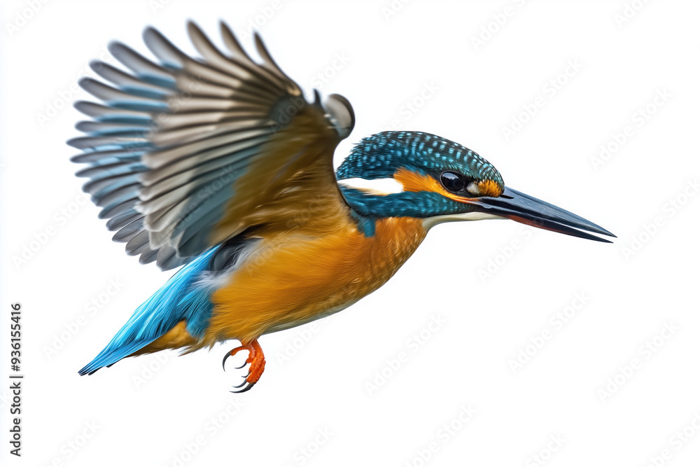 Fototapeta premium Isolated kingfisher diving on a white backdrop
