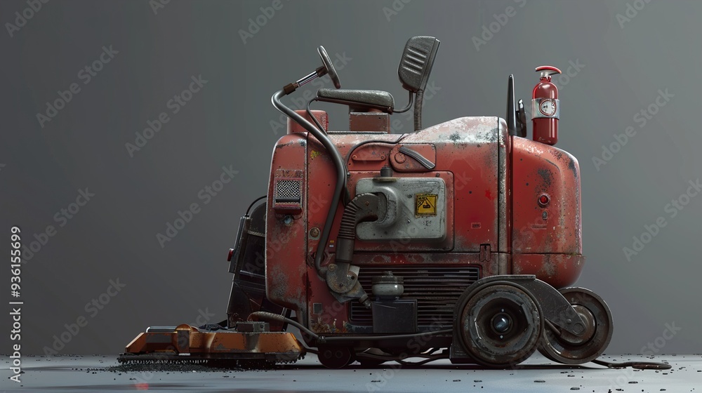 Fototapeta premium Futuristic Street Cleaner Concept: A Rusty Red Machine