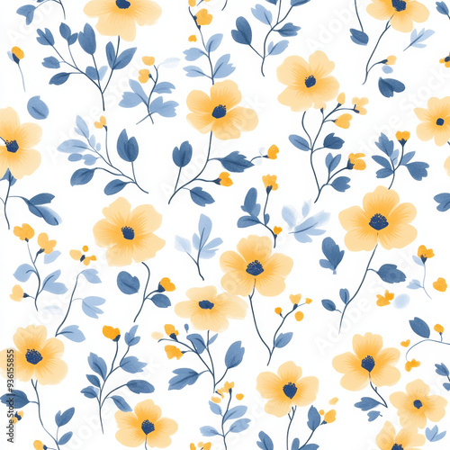 Seamless, Floral pattern, Hand-drawn flowers, Pastel colors, Minimalist design, Cute flowers, Soft colors, Simple drawing, White background, Negative space, Decorative design, Vector pattern