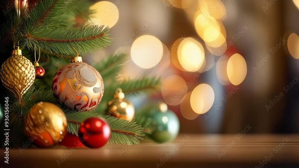 Christmas Tree with Red and Gold Ornaments – Warm Holiday Bokeh Background Christmas Tree with Red and Gold Ornaments – Warm Holiday Bokeh Background