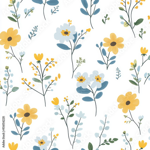 Wallpaper Mural Seamless, Floral pattern, Hand-drawn flowers, Pastel colors, Minimalist design, Cute flowers, Soft colors, Simple drawing, White background, Negative space, Decorative design, Vector pattern Torontodigital.ca
