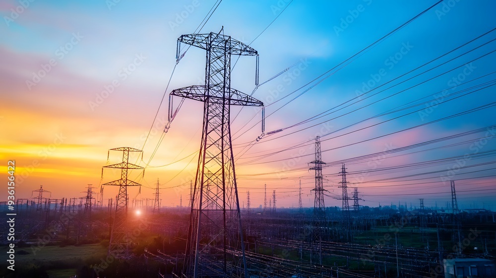 Fototapeta premium 10. A detailed diagram of an electrical grid system with interconnecting lines and nodes