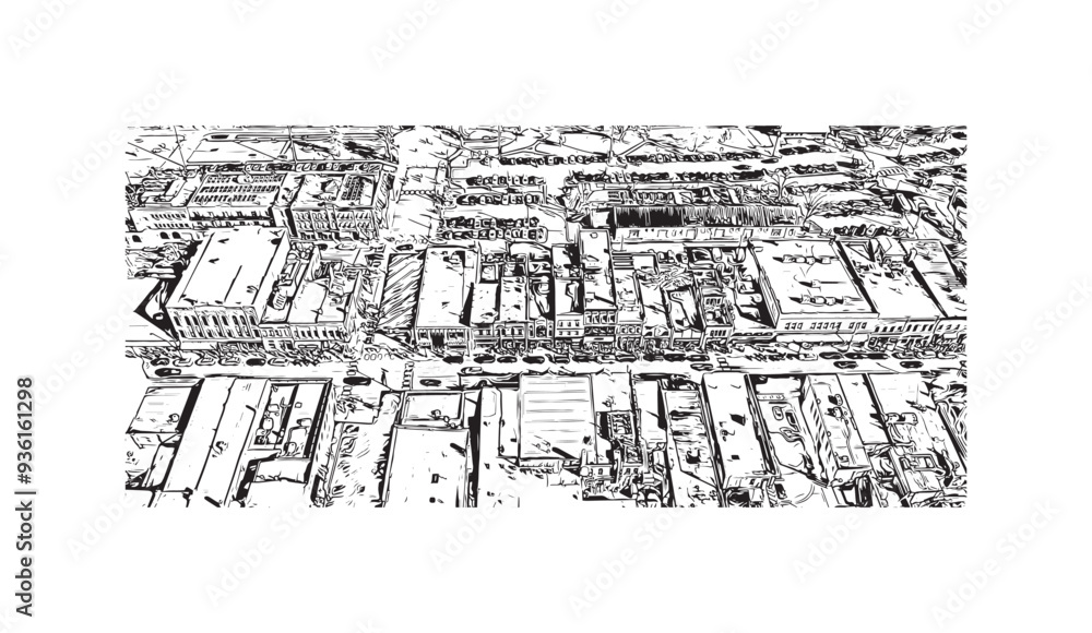 Print Building view with landmark of Stillwater is the city in USA. Hand drawn sketch illustration in vector.