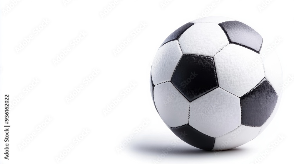 Fototapeta premium A soccer ball on a white background with some black and white stripes, AI