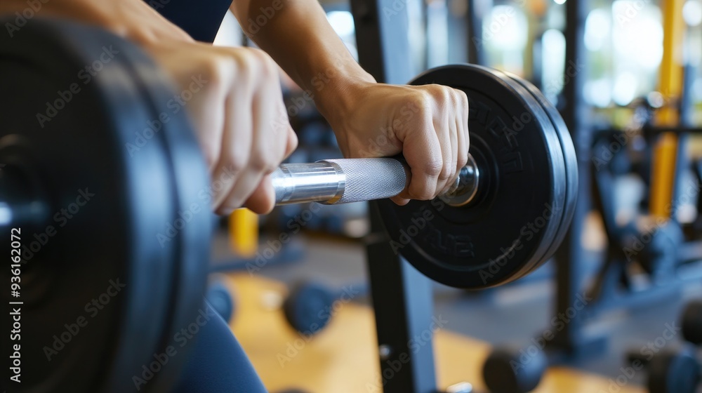Close-up shot of muscular arms lifting heavy dumbbells during a workout session in a gym, emphasizing strength and fitness.. Close-up shot of muscular arms lifting heavy dumbbells during a workout session in a gym, emphasizing strength and fitness..
