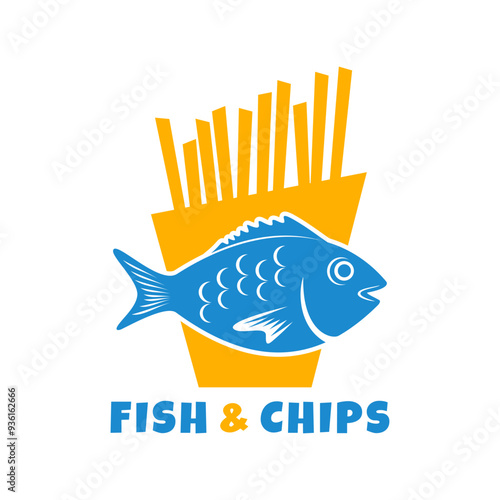 Fish and chips logo vector Illustration template lettering sign typography symbol
