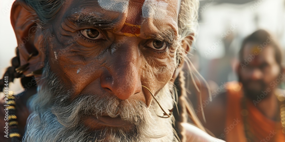 Close-up Portrait of an Elderly Man with a White Beard and Intricate Jewelry in India Close-up Portrait of an Elderly Man with a White Beard and Intricate Jewelry in India
