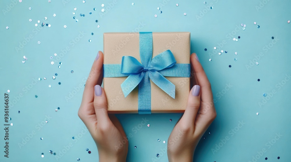 Gift with Blue Ribbon on a Blue Background Gift with Blue Ribbon on a Blue Background