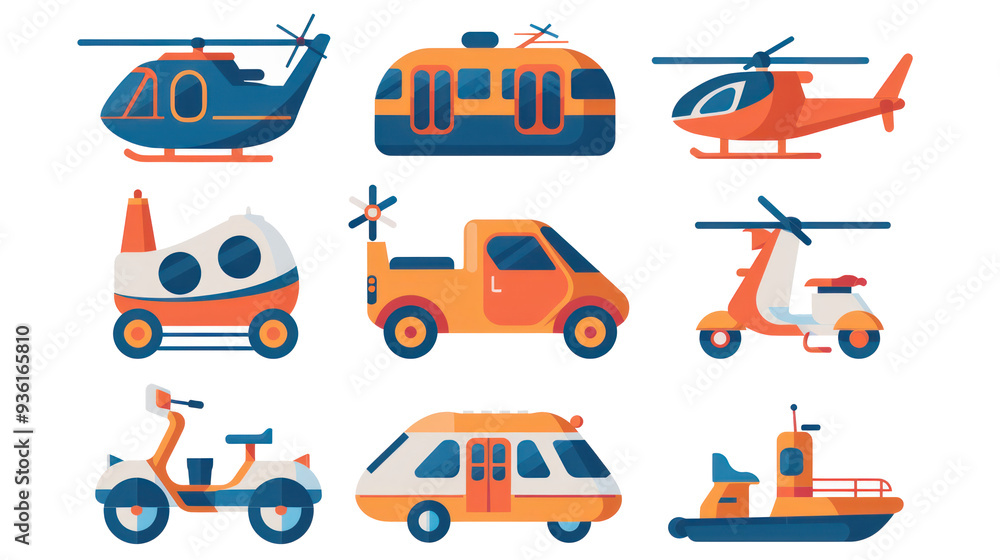 A minimalist vector icon set of transportation A minimalist vector icon set of transportation