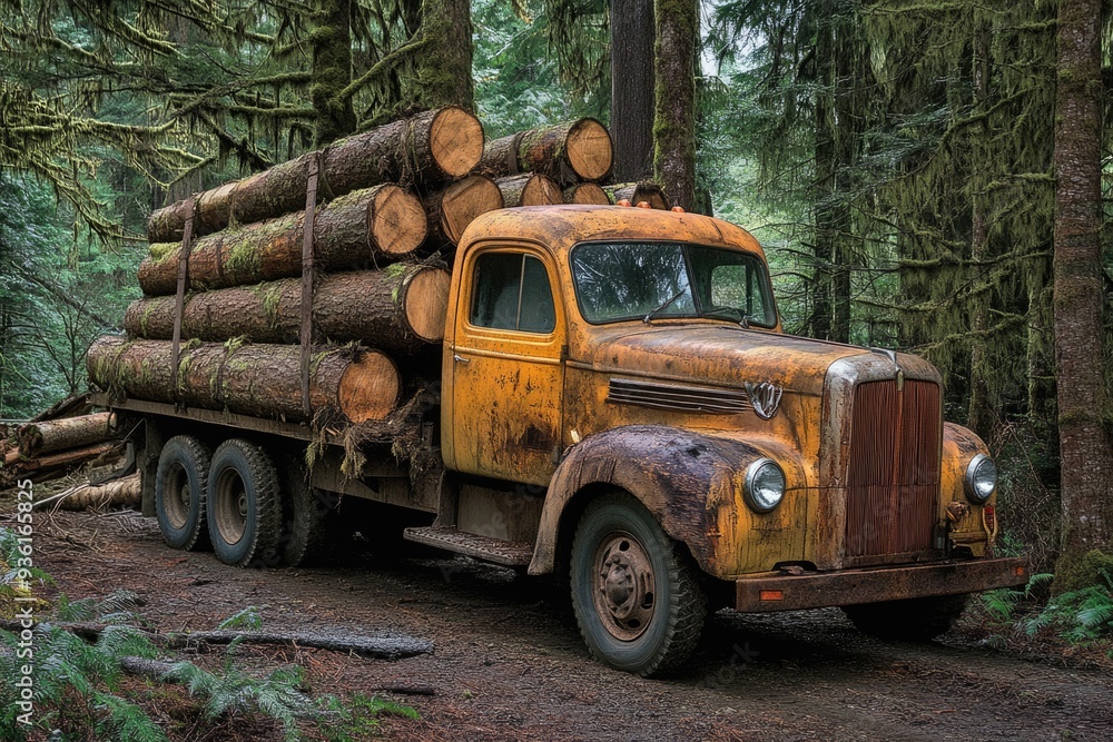 Oregon Truck. Loaded with Old Growth Logs in Mt. Hood National Forest Oregon Truck. Loaded with Old Growth Logs in Mt. Hood National Forest