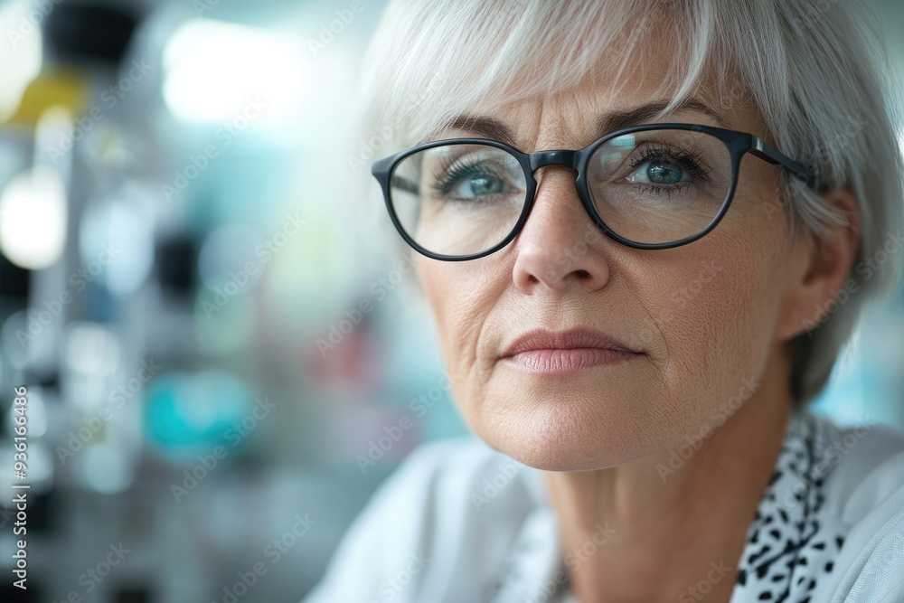 Thinking Optometrist. Senior Woman Running Active Eye Clinic for Ageing Patients Thinking Optometrist. Senior Woman Running Active Eye Clinic for Ageing Patients