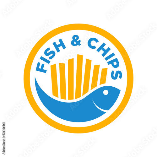 Fish and chips logo vector illustration template in circle