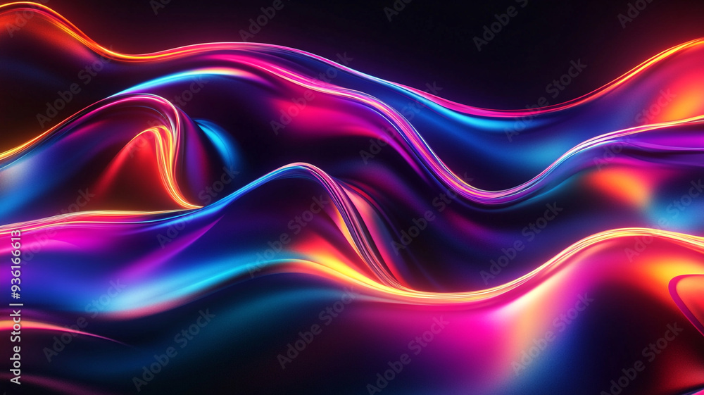 Vibrant and flowing abstract waves illuminated by neon colors showcasing a mesmerizing light display Vibrant and flowing abstract waves illuminated by neon colors showcasing a mesmerizing light display