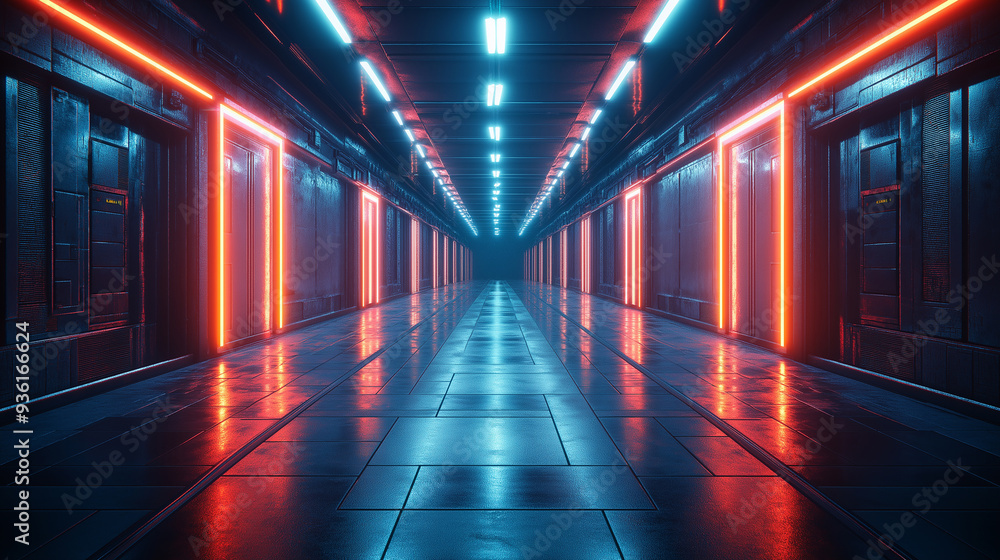 Neon Corridor Futuristic Reflection Neon Corridor Futuristic Reflection