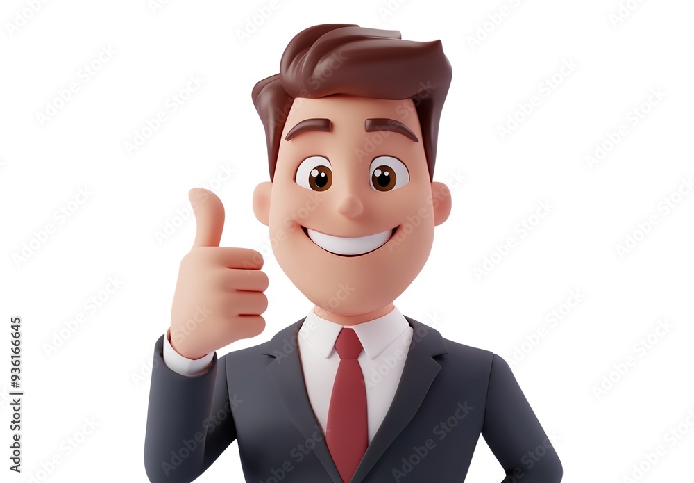 A cartoon character of an office worker in a suit, smiling and giving a thumbs up, against a white background A cartoon character of an office worker in a suit, smiling and giving a thumbs up, against a white background
