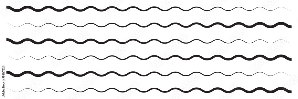 Wave line and wavy zigzag lines. Black underlines wavy curve zig zag line pattern in abstract style. Geometric decoration element. Vector illustration.