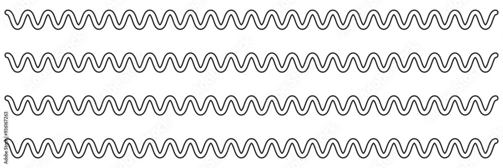 Wave line and wavy zigzag lines. Black underlines wavy curve zig zag line pattern in abstract style. Geometric decoration element. Vector illustration. Wave line and wavy zigzag lines. Black underlines wavy curve zig zag line pattern in abstract style. Geometric decoration element. Vector illustration.