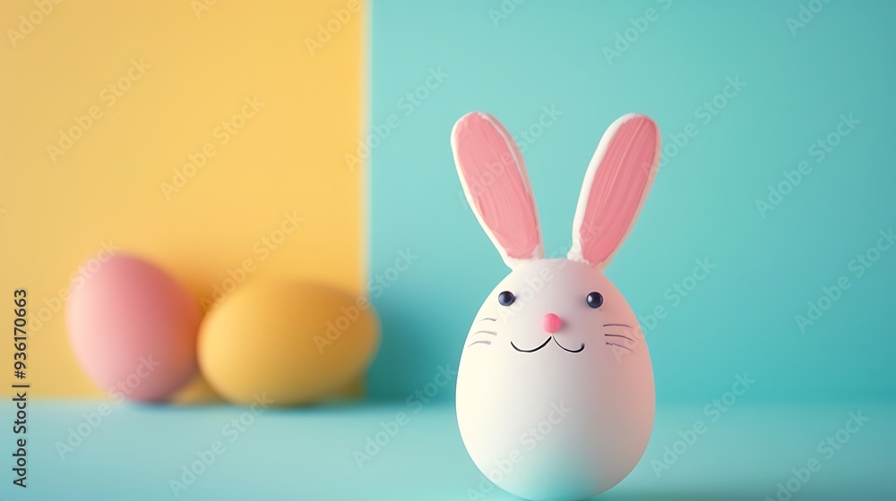 Cute funny handmade eggs bunny isolated on colorful background Cute funny handmade eggs bunny isolated on colorful background
