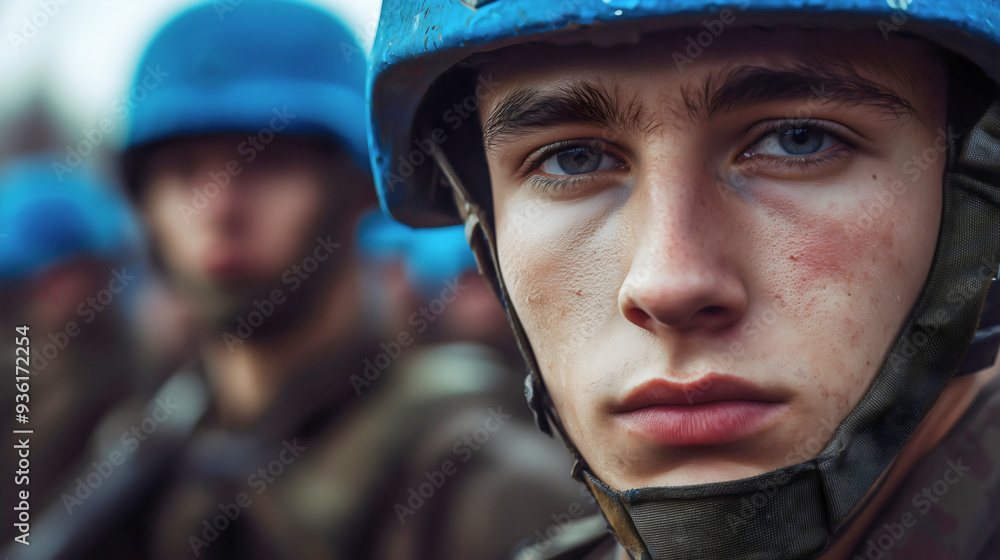 Soldiers in blue helmets on a United Nations peacekeeping mission maintaining national peace. The scene depicts the soldiers in uniform performing their duties in a mission area.
Soldiers in blue helmets on a United Nations peacekeeping mission maintaining national peace. The scene depicts the soldiers in uniform performing their duties in a mission area.