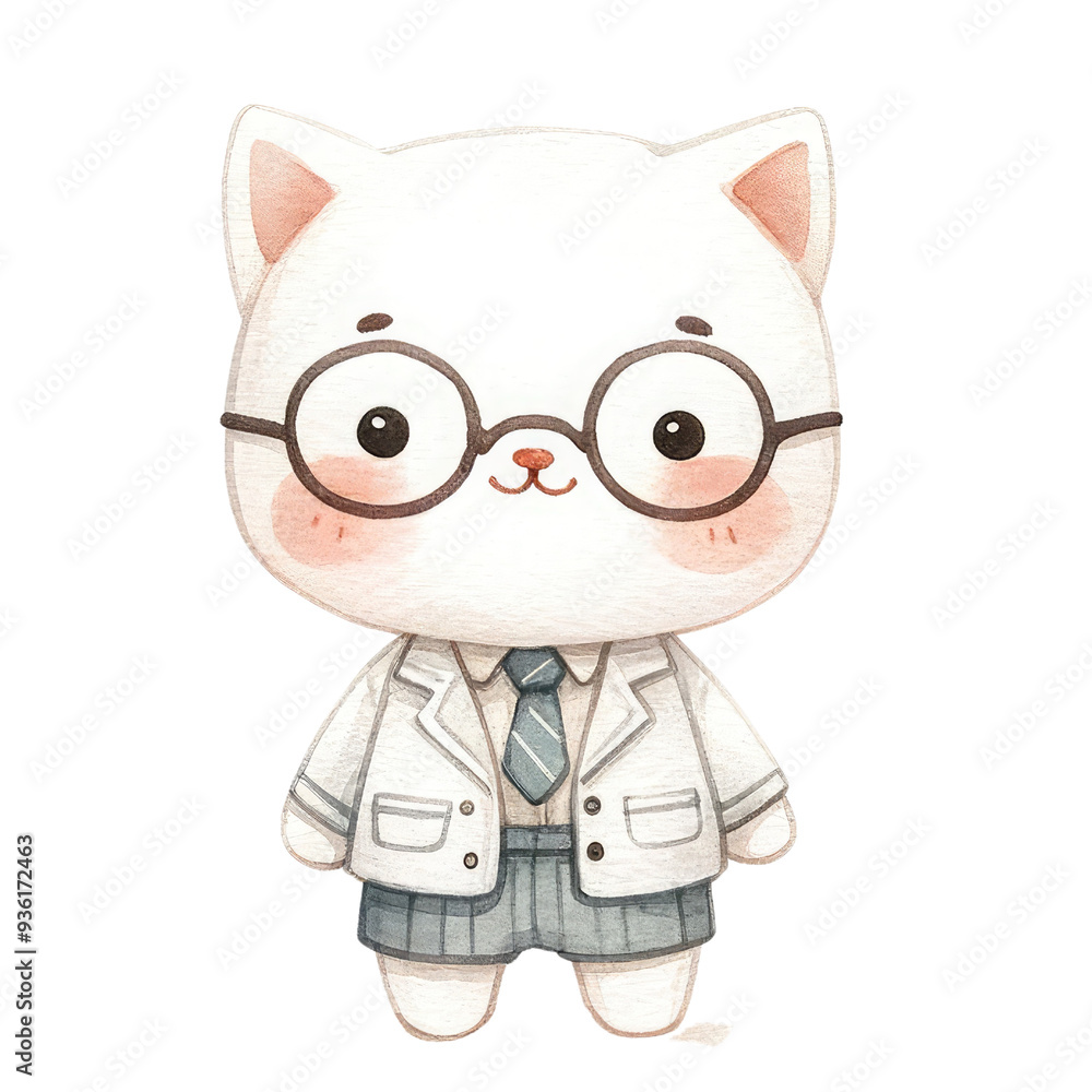 Cute cartoon cat wearing glasses and a formal outfit, perfect for educational themes and children's materials. Cute cartoon cat wearing glasses and a formal outfit, perfect for educational themes and children's materials.