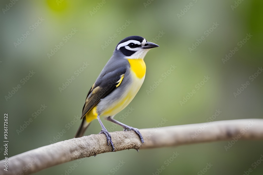 Naklejka premium Bananaquit bird blurry nature background, Ai Generated