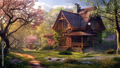 Aesthetic exterior wooden house wallpaper background