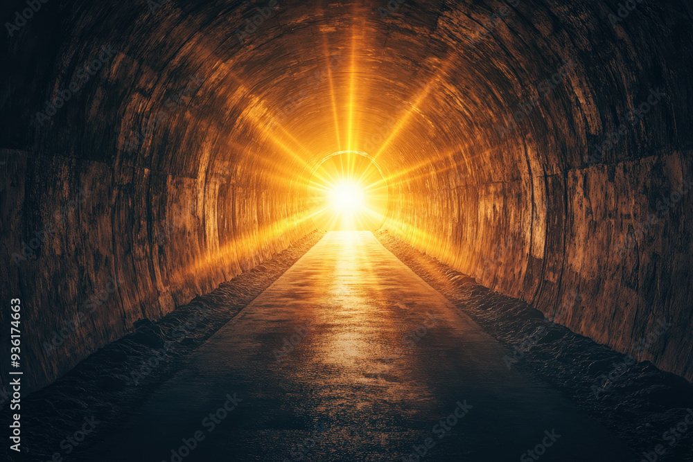 Sunrise in Tunnel with Radiating Light Sunrise in Tunnel with Radiating Light