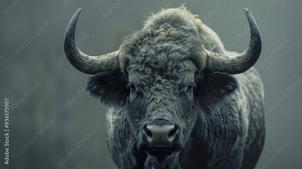 Naklejka premium Powerful Bull Portrait in the Rain