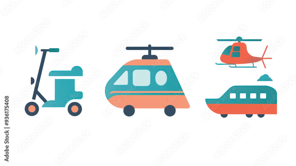 Naklejka premium A minimalist vector icon set of transportation
