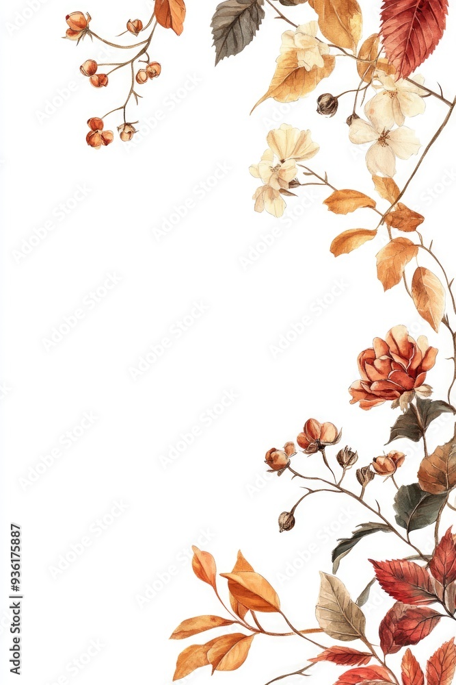 Thanksgiving Page Border. Botanic Autumn Frame with Floral Illustration and Leaf for Greeting Cards Thanksgiving Page Border. Botanic Autumn Frame with Floral Illustration and Leaf for Greeting Cards