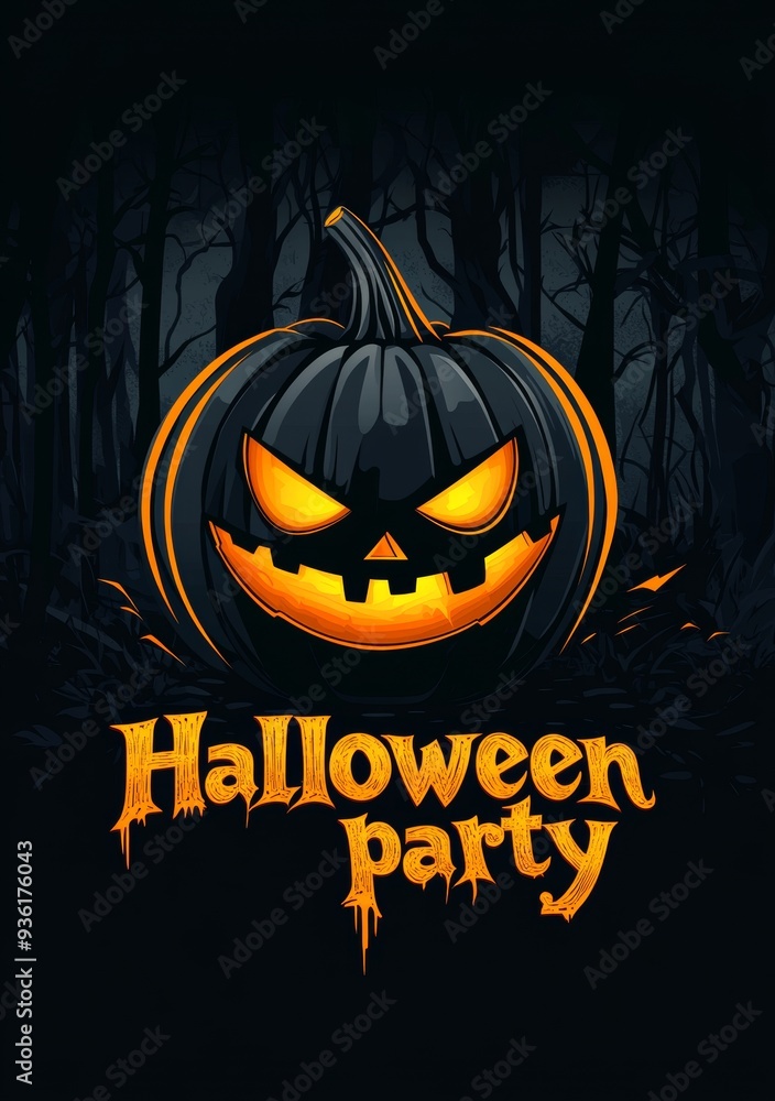 illustration of a Halloween party poster with a pumpkin and the text illustration of a Halloween party poster with a pumpkin and the text