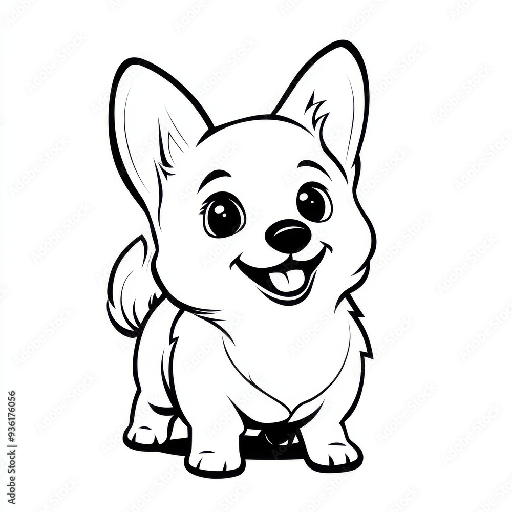 Outline illustration of a black and white corgi for drawing and coloring on white background Outline illustration of a black and white corgi for drawing and coloring on white background
