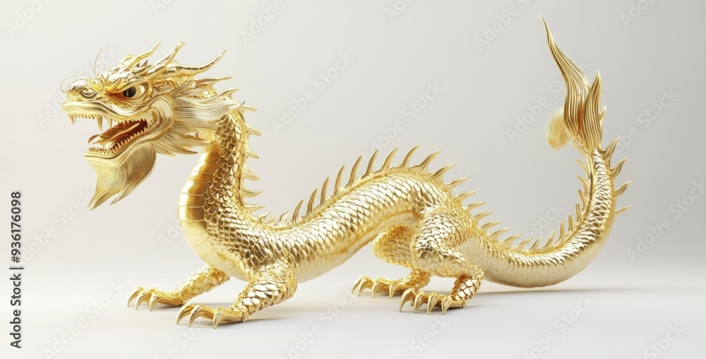 Golden Chinese dragon, full body, front view, white background Golden Chinese dragon, full body, front view, white background