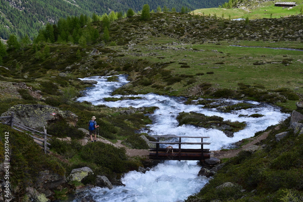 Mann wandert im Ultental in Südtirol