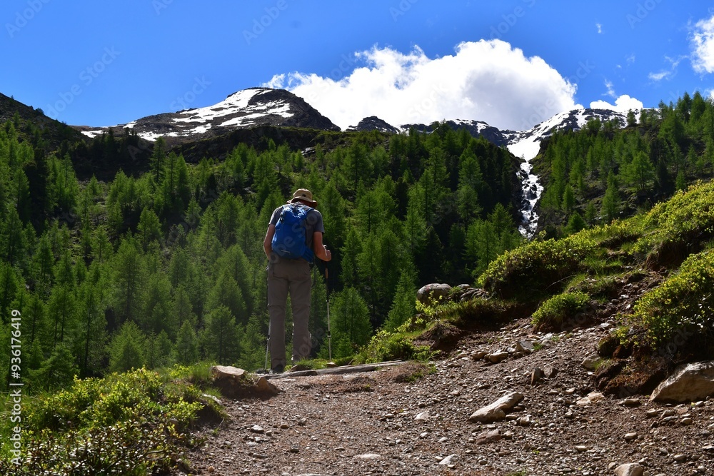 Mann wandert im Ultental in Südtirol
