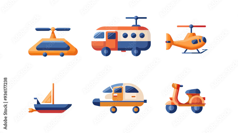 A minimalist vector icon set of transportation A minimalist vector icon set of transportation