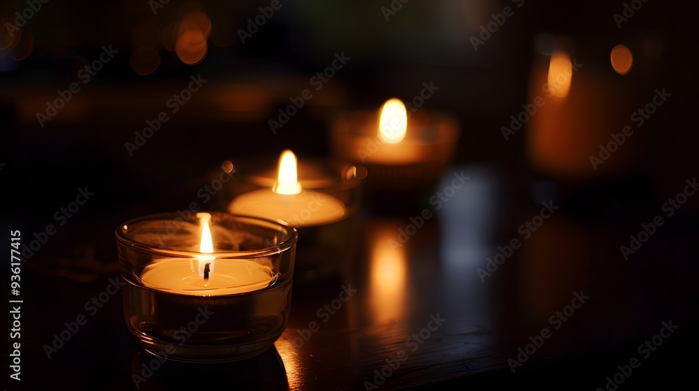 Three Lit Candles on a Dark Tabletop Three Lit Candles on a Dark Tabletop
