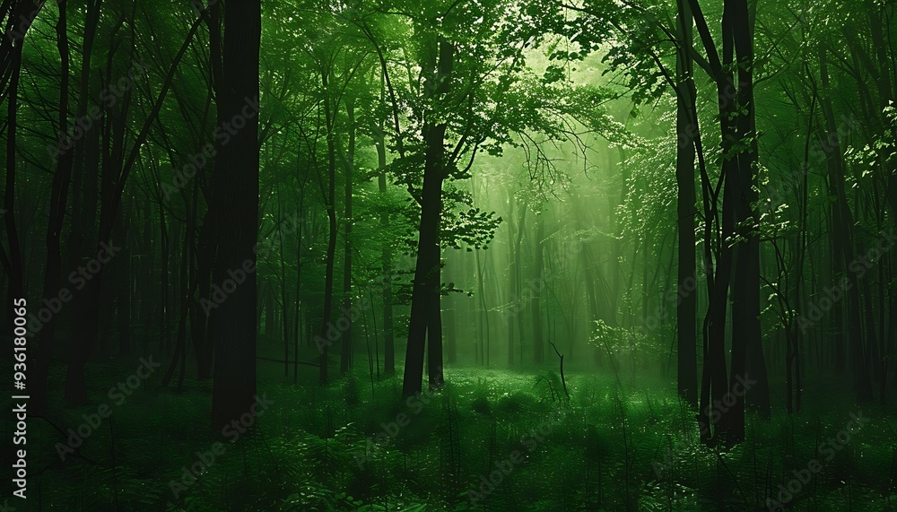 Naklejka premium Aesthetic green rainforest wallpaper background