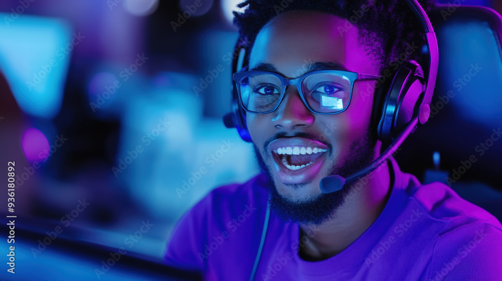 A man with headphones and a smile on his face, AI A man with headphones and a smile on his face, AI