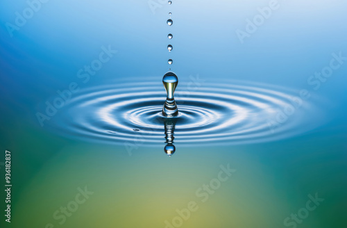 A single water drop falls into a still body of water, creating concentric ripples © Miklos