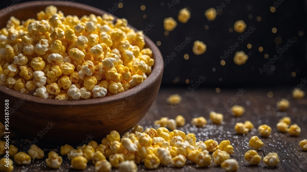 The interior of a corn popper covered in kernels of unpopped corn with a tering of butter and salt. The interior of a corn popper covered in kernels of unpopped corn with a tering of butter and salt.
