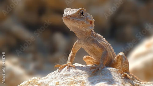 4K Realistic Frill-necked lizard with extended frill, defensive posture, photo