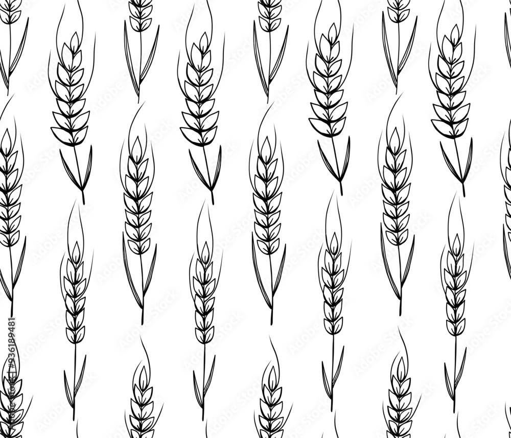 Seamless pattern of wheat in hand drawn doodle style Seamless pattern of wheat in hand drawn doodle style