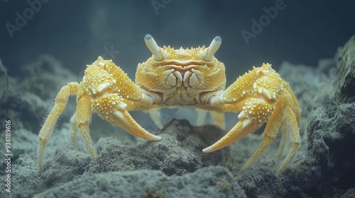 4K Realistic Yeti crab near hydrothermal vent, deep sea ecosystem, photo