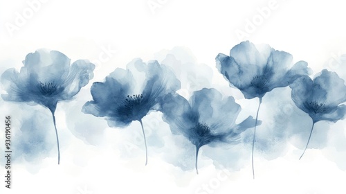 Fototapeta Naklejka Na Ścianę i Meble -  A minimalist watercolor blue abstract flowers