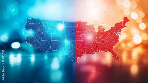 USA map divided by blue and red states. photo