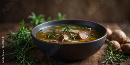 A deliciously simple broth featuring foraged herbs as the star ingredient. photo